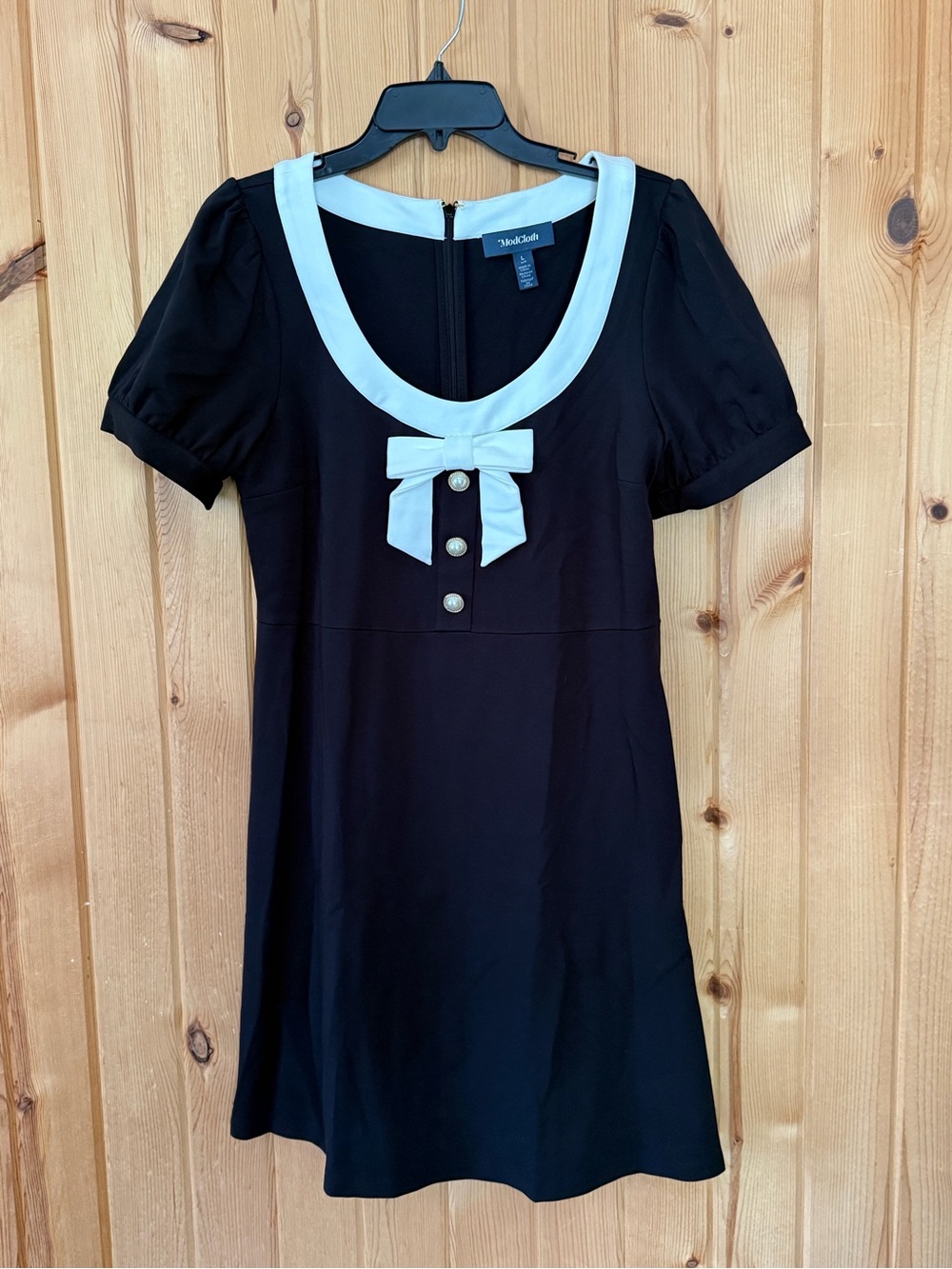 ModCloth Black Mini Dress with White Collar and Bow